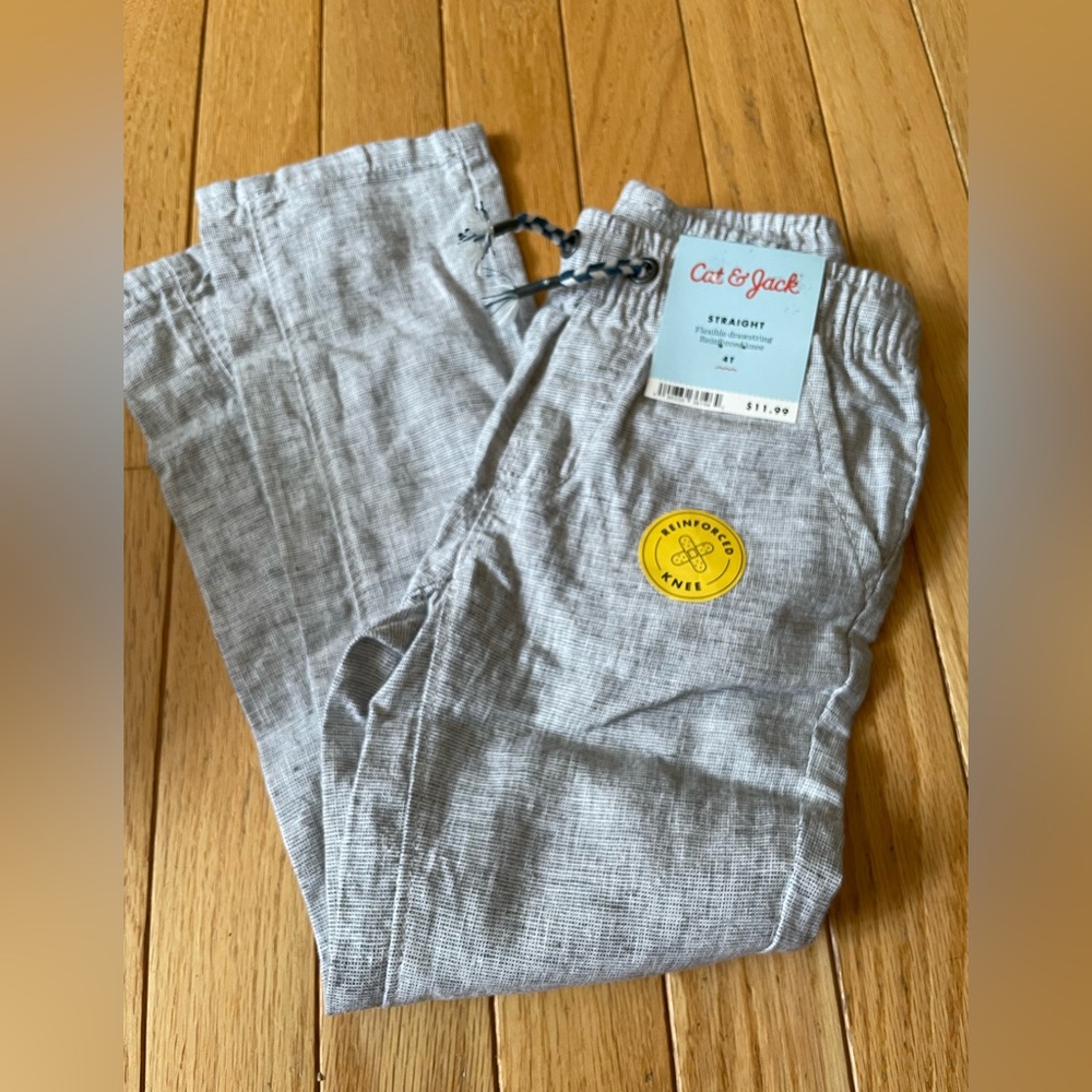 NWT Cat and Jack boys 4t gray linen pants
